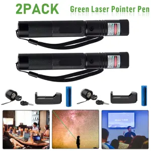 2 Pack-Rechargeable 532nm Visible Beam Light Laser Green Laser Pointer Pen - Battery - Charger Set-Logistics Only For USPS. TK And TMEU Only For Self-pickup