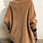 Corduroy And Leather Patchwork Asymmetrical Stand-collar Coat