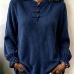 Women's Loose-Fit Casual Knitted Shirt With Stand Collar