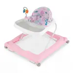Pink Foldable Baby Walker with Detachable Tray & Shape Sorter Toys, 3-Level Height Adjustable for 6-12 Months