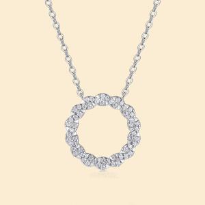 S925 Silver Moissanite Circle Necklace, 56pcs D VVS1 Pendant, 40&5cm, GRA Certified
