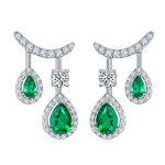 S925 Silver 4.9g 1.53ct Lab-Created Emerald Drop Earrings, Double Pear
