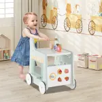 2-in-1 Baby Walker with 8 Fun Activities (Dessert Sorter/Adjustable Clock/Maze) + Side Shop Window (Role Play)-Light Green
