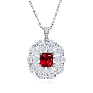 S925 Silver 7.7g Lab-Created Gemstone Necklace, 7x7.5mm Pendant, 5 Colors, 40&5cm