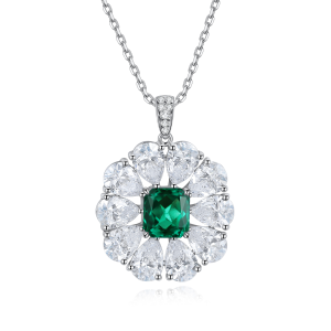 S925 Silver 7.7g Lab-Created Gemstone Necklace, 7x7.5mm Pendant, 5 Colors, 40&5cm