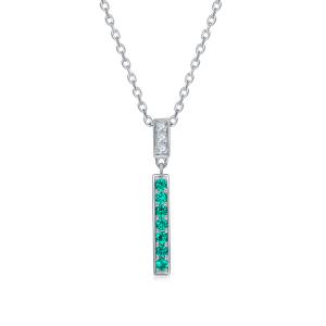 S925 Silver 3g Lab-Created Emerald Bar Necklace, 1.8mm Stones 42&3cm, D VVS1 Moissanite, GRA Certified