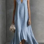 Fashionable V-neck Loose-fit Flared Womens Dress