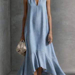 Fashionable V-neck Loose-fit Flared Womens Dress