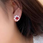 S925 Silver 4.1g Flower Lab-Created Gemstone Earrings, 6.5mm Ruby Sapphire Paraiba Spinel