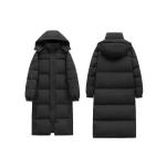 Black Minimalist Down Cotton Coat Extra-long Below-the-knee Style