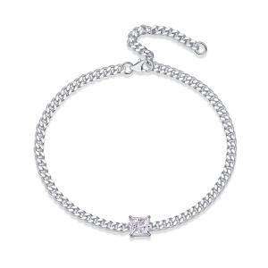 S925 Silver 1ct Princess Cut Moissanite Bracelet, 16&5cm Adjustable, D VVS1 GRA