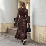 Women's Autumn New Style Waist-Cinching Bell-Sleeve Polka-Dot Dress