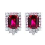 S925 Silver 6.5g 8ct Lab-Created Ruby Earrings, 10x8mm Emerald Cut, Pair