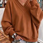 Women's Solid Color Loose V-neck Brushed Hoody