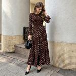 Women's Autumn New Style Waist-Cinching Bell-Sleeve Polka-Dot Dress