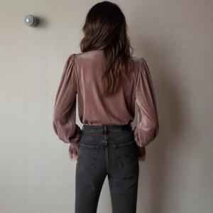 European And American Vintage Velvet Women's V-neck Blouse
