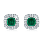 S925 Silver 1.4g Lab-Created Emerald Stud Earrings, 0.79ct 4mm Halo, 1 Pair