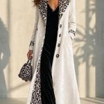 Retro Leopard-print Color-block Lapel Single-breasted Long-sleeve Trench Coat