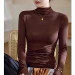 High-elasticity Cotton Mock-neck Base Layer Women's Long-sleeve T-shirt