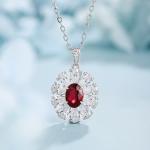 S925 Silver 4.0g Lab-Created Gemstone Necklace, 7x5mm Pendant, 5 Colors, 40&5cm