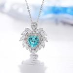 S925 Silver 4.3g Heart Lab-Created Gemstone Necklace, 7mm 5 Colors, 40&5cm