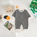 Springautumn New Arrival Striped Dinosaur-embroidered Baby Romper For 0 2 year olds