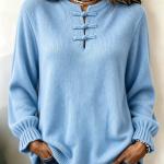 Women's Loose-Fit Casual Knitted Shirt With Stand Collar