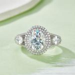 3 Carat Oval Moissanite Engagement Ring, Double Halo S925 Silver Platinum Plated 8x10mm D Color VVS1 With GRA Certificate, US Size 5-9.