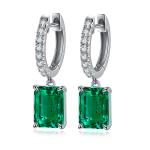 S925 Silver 2.7g Lab-Created Emerald Drop Earrings, 8x6mm 2pcs, 40&5cm, GRA Certified