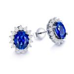 S925 Silver 3.1g Lab-Created Ruby Sapphire Emerald Paraiba Earrings, 8x6mm Halo, 4 Colors