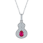 S925 Silver 2.5g 0.5ct Lab-Created Ruby Necklace, 4mm Gourd Pendant, 40&5cm