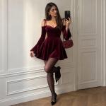 Autumn And Winter New Off-the-shoulder V-neck Brace Short Dress