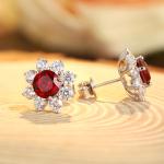 S925 Silver 4.1g Flower Lab-Created Gemstone Earrings, 6.5mm Ruby Sapphire Paraiba Spinel