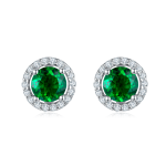 S925 Silver 2.6g Lab-Created Emerald Halo Stud Earrings, 1ct 5mm, Pair