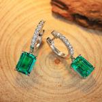 S925 Silver 2.7g Lab-Created Emerald Drop Earrings, 8x6mm 2pcs, 40&5cm, GRA Certified