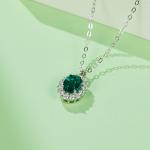 S925 Silver 2.9g 1ct Lab-Created Emerald Halo Necklace, 40&5cm Adjustable