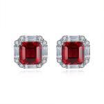 S925 Silver 5g Lab-Created Ruby Sapphire Emerald Studs, 8x8mm Octagon Cut, GRA Certified