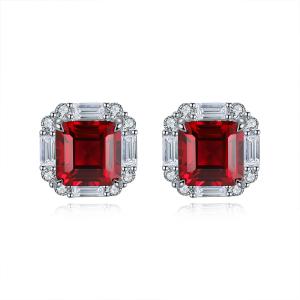 S925 Silver 5g Lab-Created Ruby Sapphire Emerald Studs, 8x8mm Octagon Cut, GRA Certified