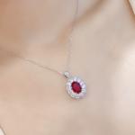 S925 Silver 5.2g Lab-Created Ruby Necklace, 10x7mm Halo Pendant, 40&5cm, GRA Certified