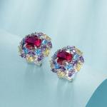 S925 Silver 6.5g 2ct Lab-Created Ruby Earrings, Multicolor Cluster, Pair