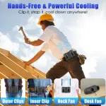 16000mAh 4 In 1 Dual-Turbine Waist Clip Fan Wearable Personal Fan Hands-Free With 5 Speeds LCD Display Lanyard Double As Power Bank For Jobsites Camping Hiking