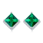 S925 Silver Platinum Plated Lab-Created Emerald Earrings, 0.3&2.5ct Princess Cut Studs, Pair