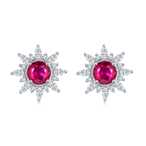 S925 Silver 2.6g Star Design Lab-Created Ruby Stud Earrings, 0.5ct 5mm, Pair