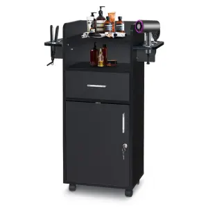 Beauty Salon Trolley Cart, Salon Cabinet With 360' Wheels, 6 Tool Holders, 1 Drawer, Salon Station Rolling Cart