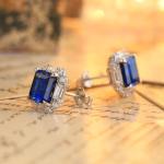 S925 Silver 5g Lab-Created Ruby Sapphire Emerald Studs, 8x8mm Octagon Cut, GRA Certified