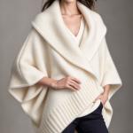 Loose Knitted Cape And Shawl Coat Large Lapel Contrast Color White Edge