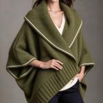 Loose Knitted Cape And Shawl Coat Large Lapel Contrast Color White Edge