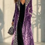 Retro Leopard-print Color-block Lapel Single-breasted Long-sleeve Trench Coat