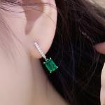 S925 Silver 2.7g Lab-Created Emerald Drop Earrings, 8x6mm 2pcs, 40&5cm, GRA Certified