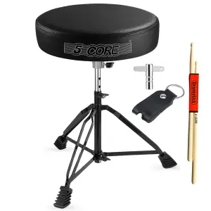 5 Core Drum Throne 3 Inch Thick Padded Comfortable Guitar Stool Double Braced Drummer Chair Height Adjustable Musician Seat For Adults And Kids Black - DS BLKCH BLK
